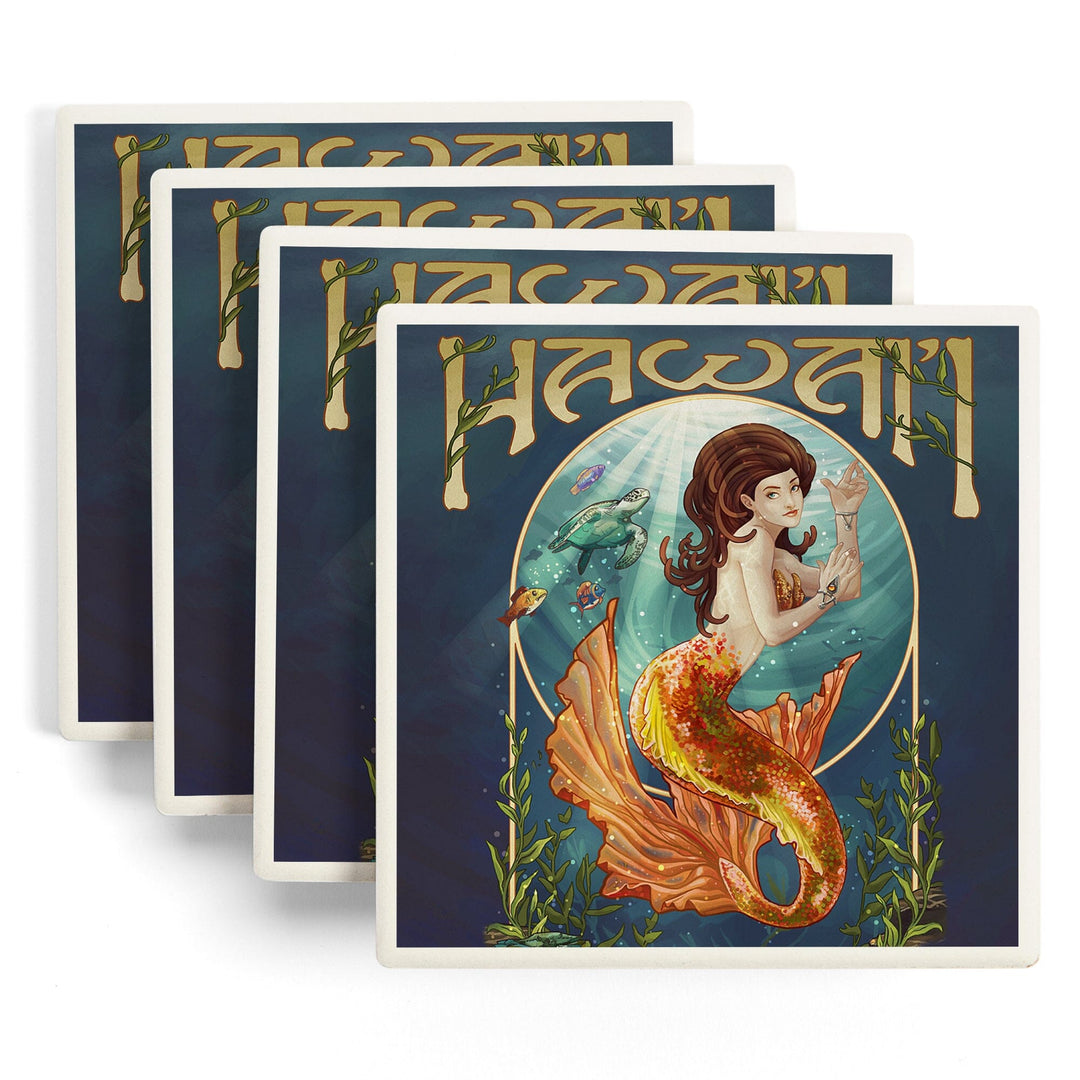 Hawaii, Mermaid, Coasters Coasters Lantern Press