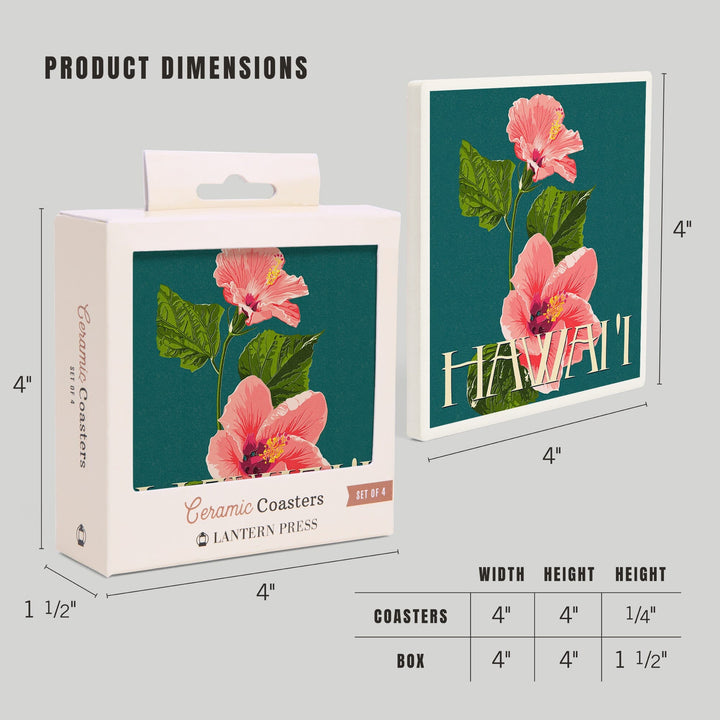 Hawaii, Pink Hibiscus Flower Letterpress, Coasters Coasters Lantern Press