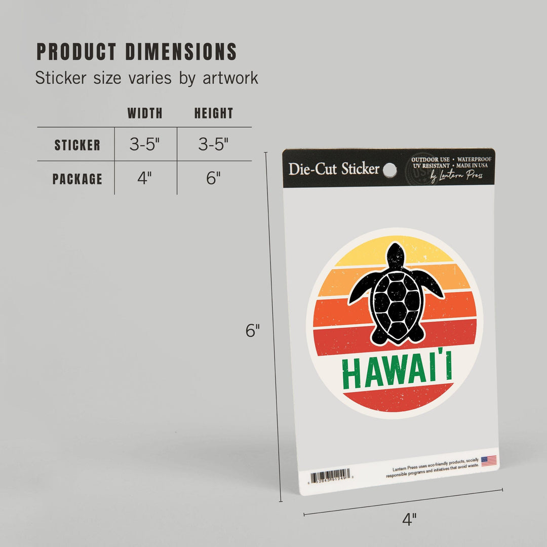 Hawaii, Sun, Contour, Color Blocking, Lantern Press Artwork, Vinyl Sticker - Lantern Press