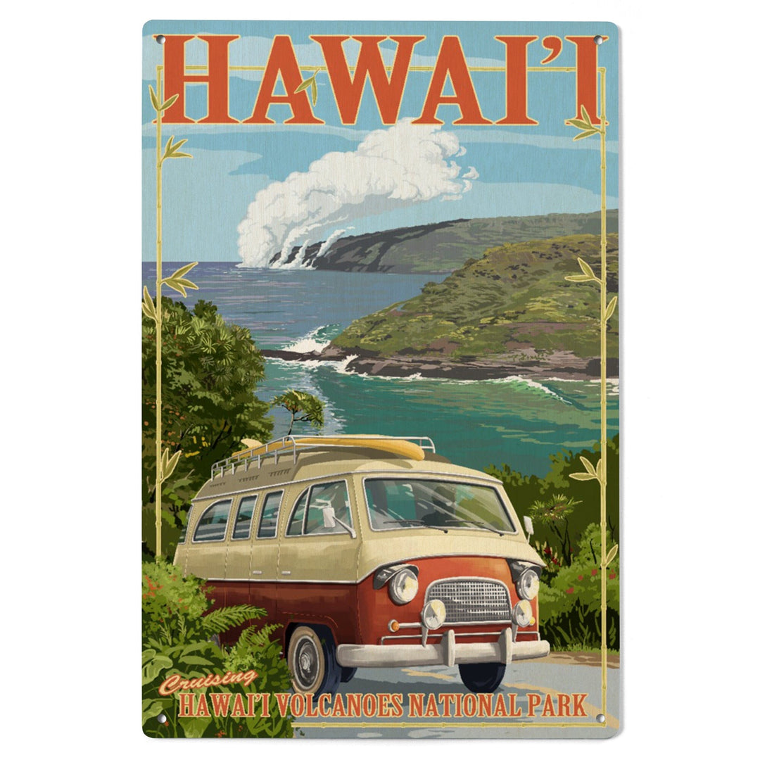 Hawaii Volcanoes National Park, Hawaii, Camper Van, Lantern Press Artwork, Wood Signs and Postcards - Lantern Press