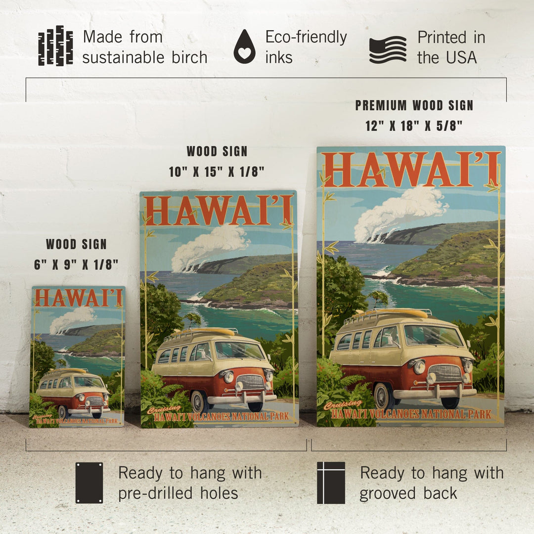 Hawaii Volcanoes National Park, Hawaii, Camper Van, Lantern Press Artwork, Wood Signs and Postcards - Lantern Press