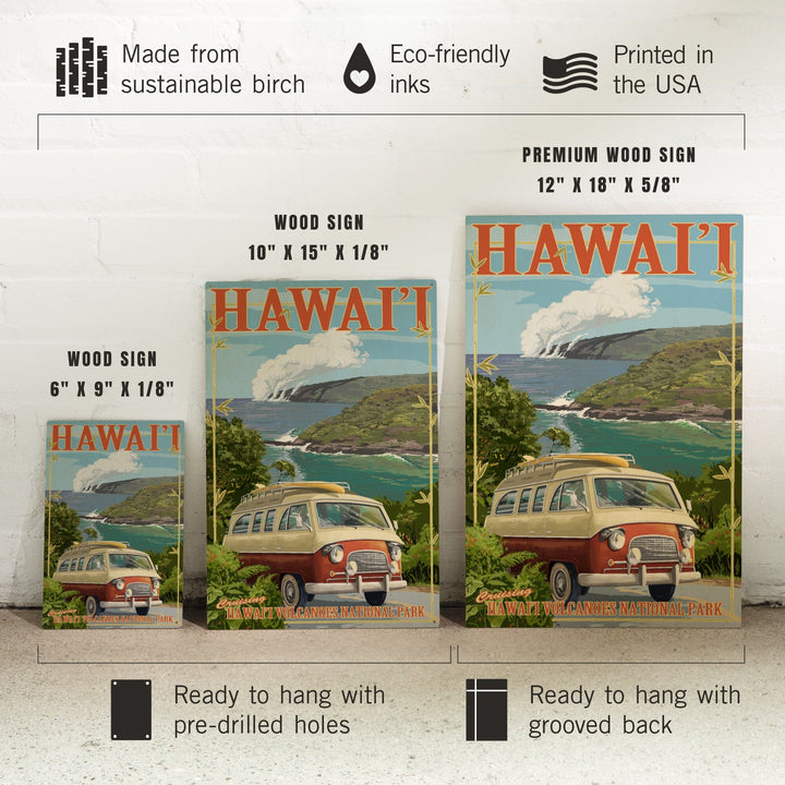 Hawaii Volcanoes National Park, Hawaii, Camper Van, Lantern Press Artwork, Wood Signs and Postcards - Lantern Press