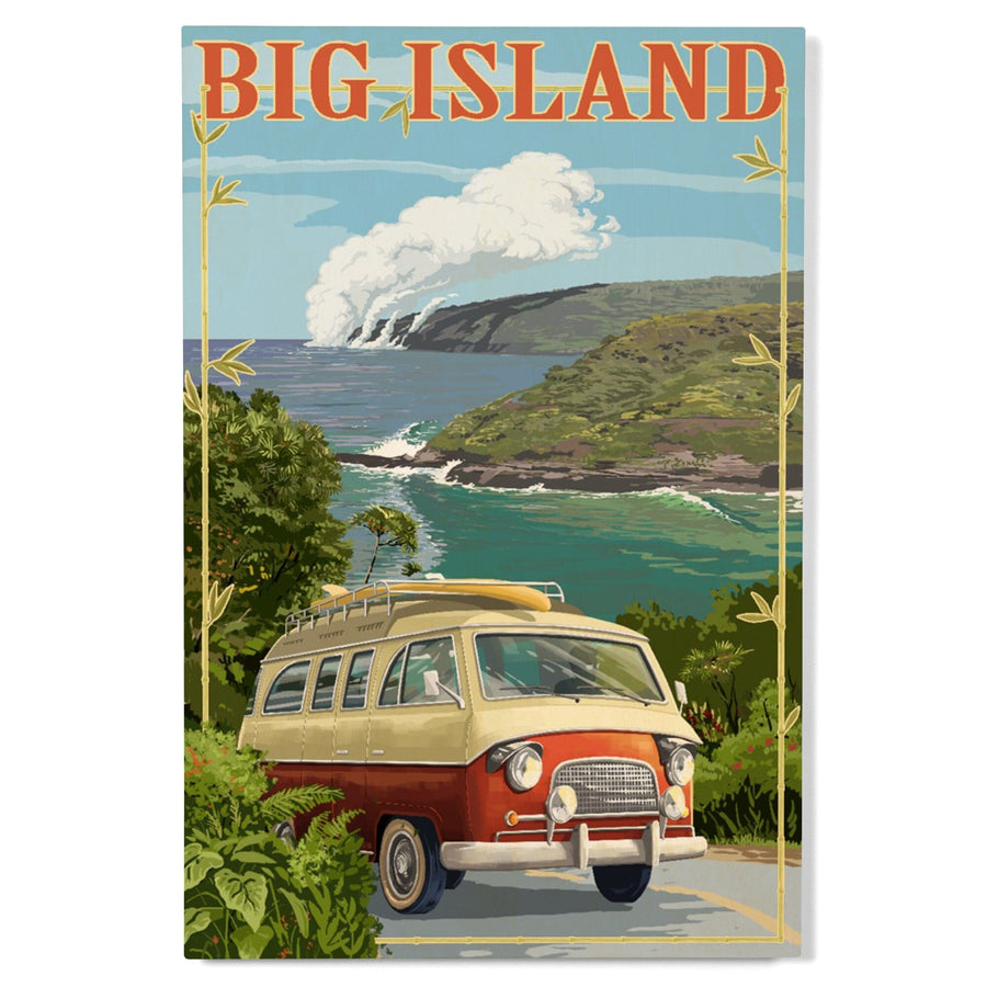 Hawaii Volcanoes National Park, Hawaii, Camper Van, Wood Signs and Postcards Wood Lantern Press