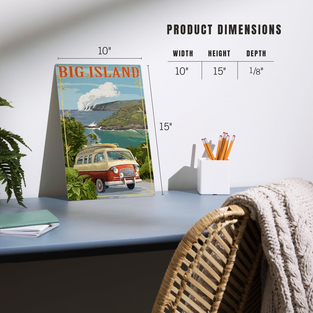 Hawaii Volcanoes National Park, Hawaii, Camper Van, Wood Signs and Postcards Wood Lantern Press