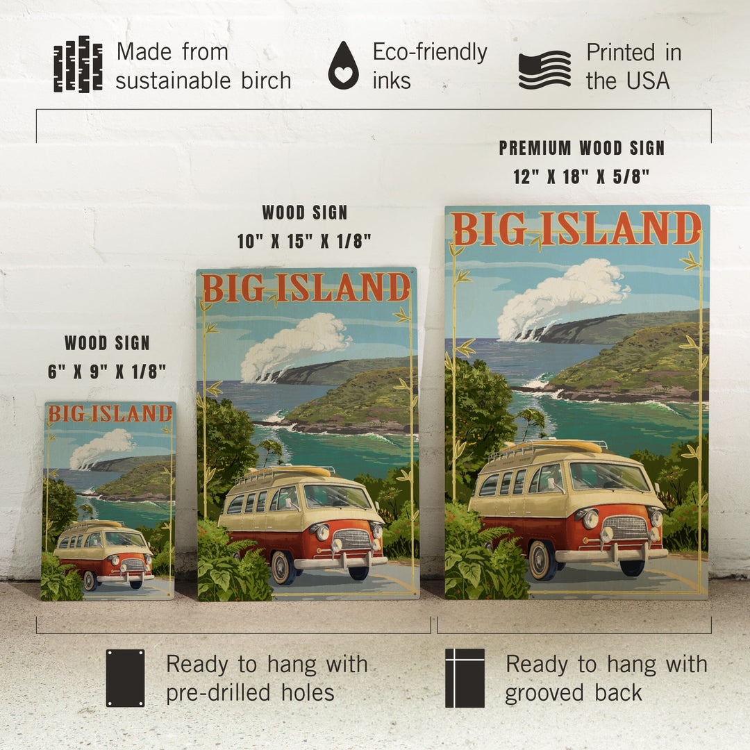 Hawaii Volcanoes National Park, Hawaii, Camper Van, Wood Signs and Postcards Wood Lantern Press