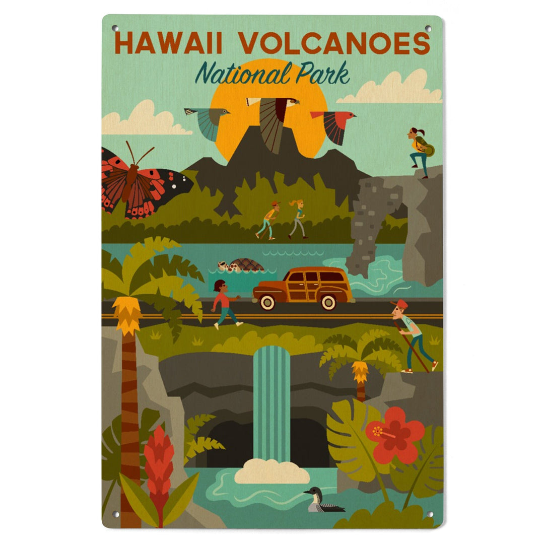 Hawaii Volcanoes National Park, Hawaii, Geometric National Park Series, Lantern Press Artwork, Wood Signs and Postcards - Lantern Press