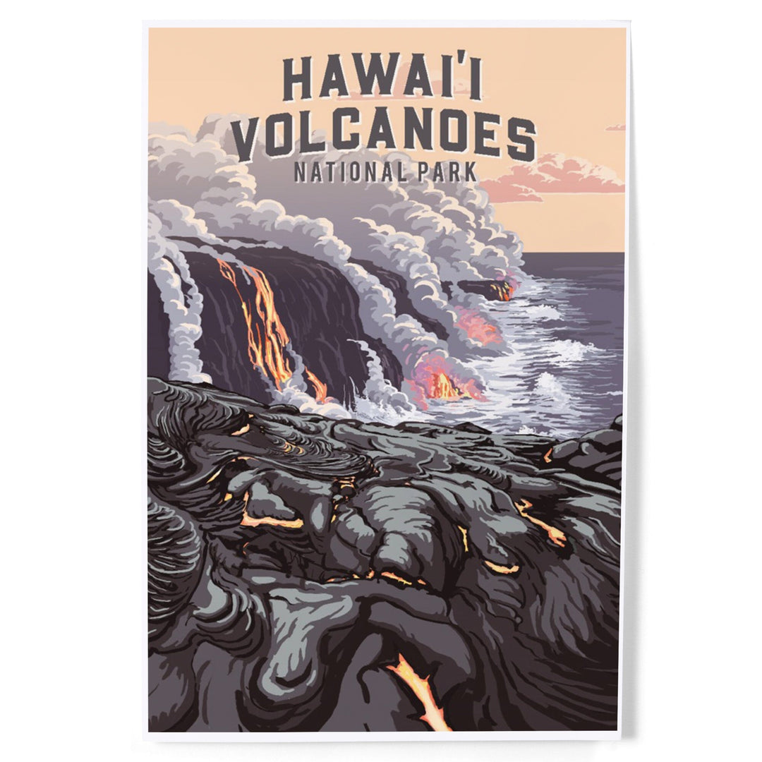 Hawaii Volcanoes National Park, Hawaii, Painterly National Park Series, Art & Giclee Prints - Lantern Press