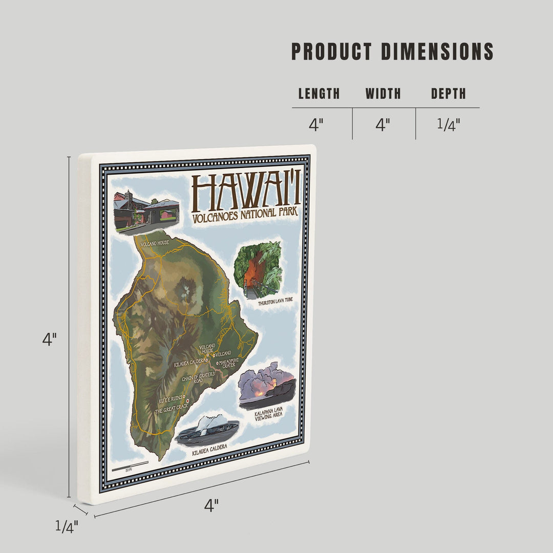 Hawaii Volcanoes National Park, Map of Hawaii, Coasters Coasters Lantern Press