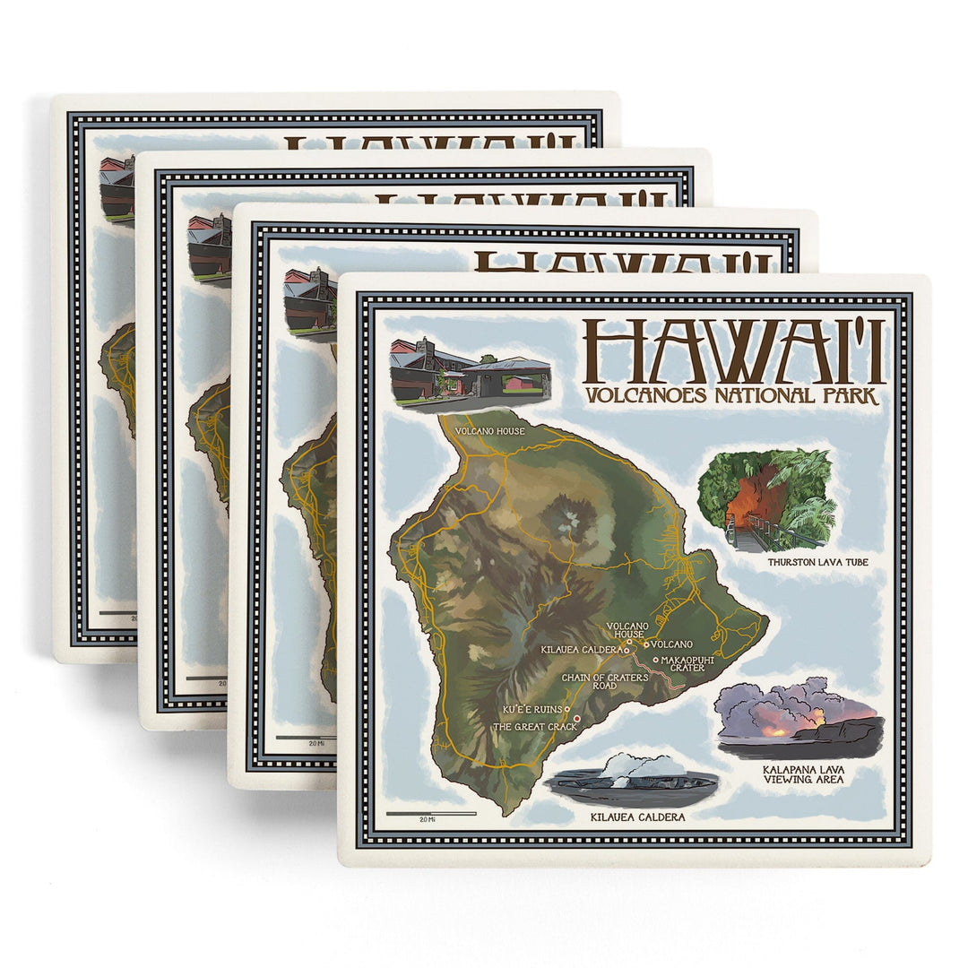 Hawaii Volcanoes National Park, Map of Hawaii, Coasters Coasters Lantern Press