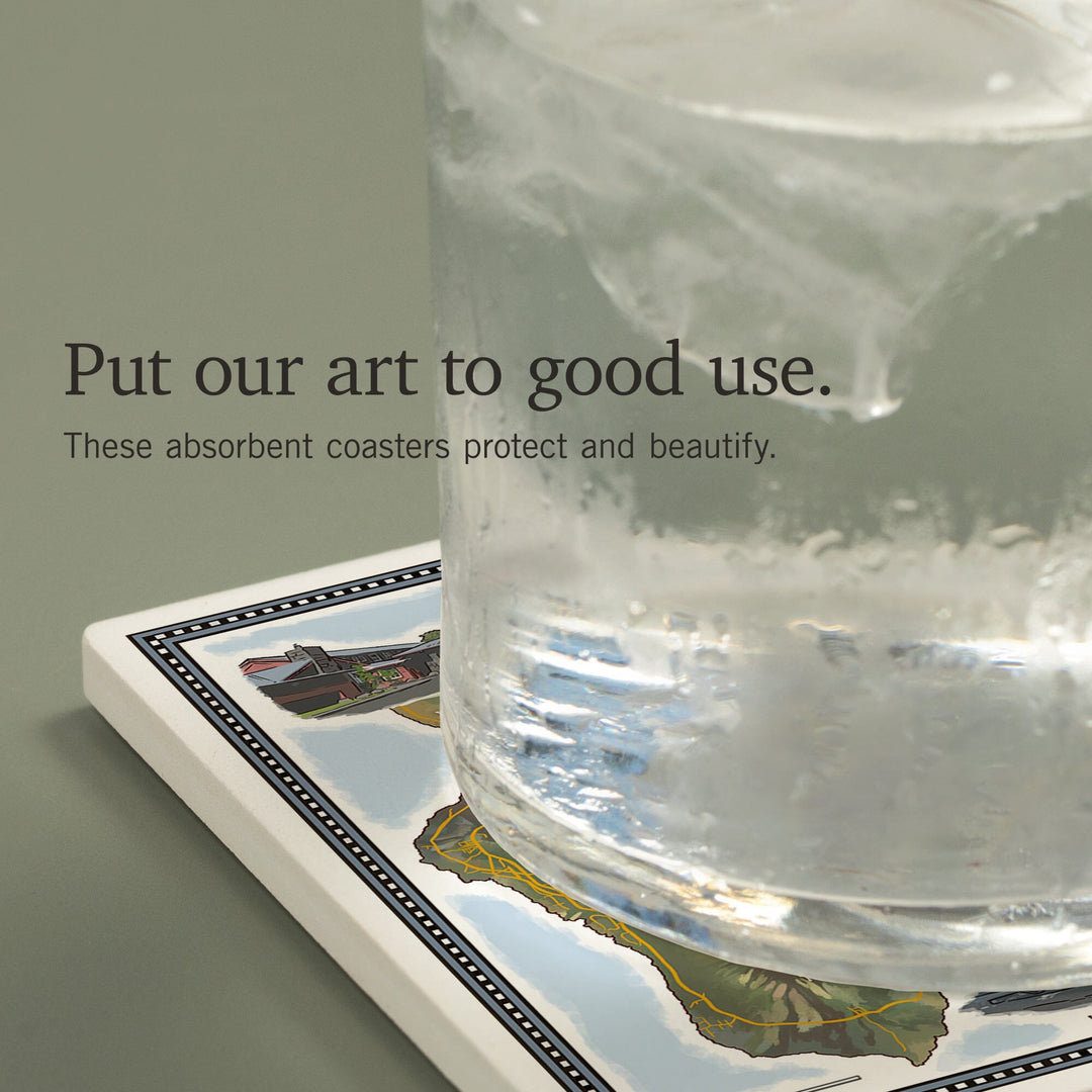 Hawaii Volcanoes National Park, Map of Hawaii, Coasters Coasters Lantern Press