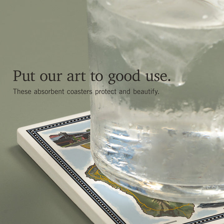 Hawaii Volcanoes National Park, Map of Hawaii, Coasters Coasters Lantern Press