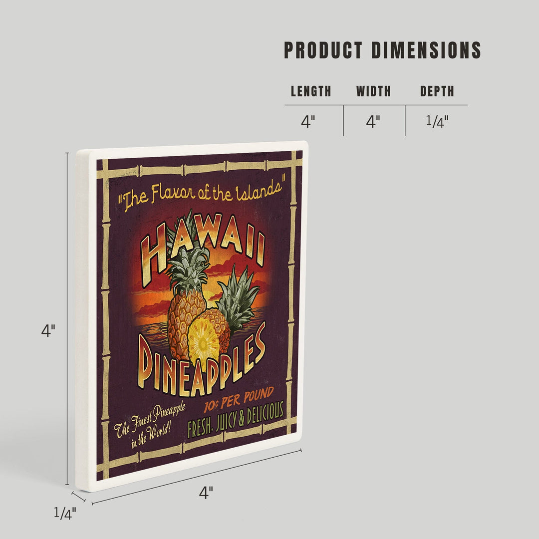 Hawaiian Pineapple Vintage Sign, Coasters Coasters Lantern Press