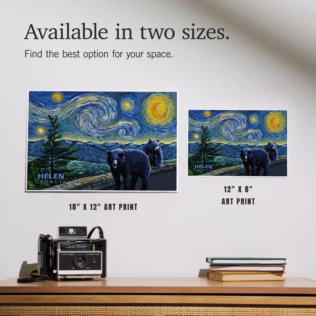 Helen, Georgia, Starry Night, Black Bears, Art & Giclee Prints Art Lantern Press