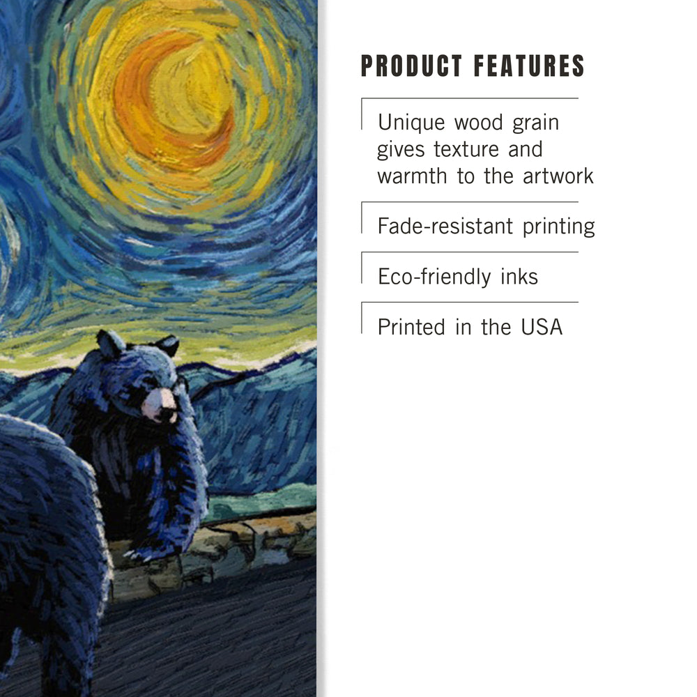 Helen, Georgia, Starry Night, Black Bears, Wood Signs and Postcards Wood Lantern Press