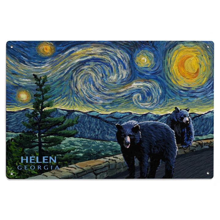 Helen, Georgia, Starry Night, Black Bears, Wood Signs and Postcards Wood Lantern Press