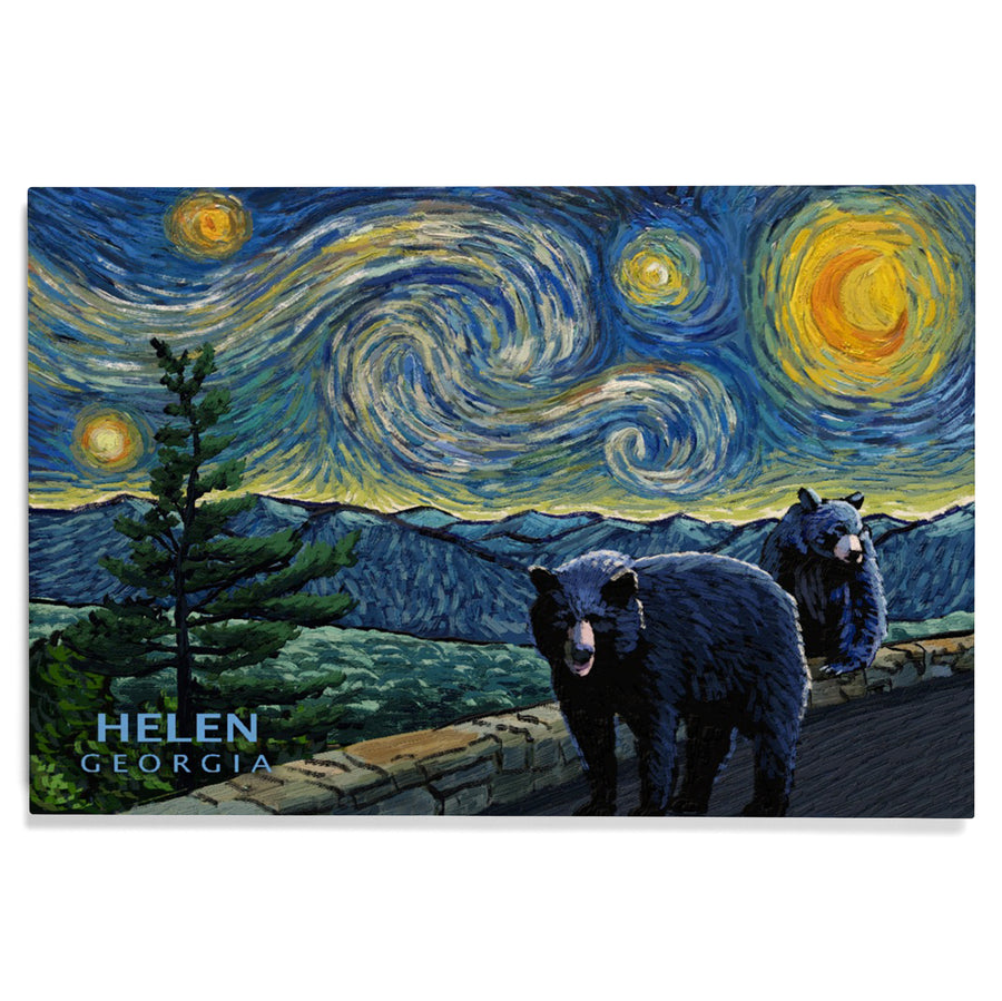 Helen, Georgia, Starry Night, Black Bears, Wood Signs and Postcards Wood Lantern Press