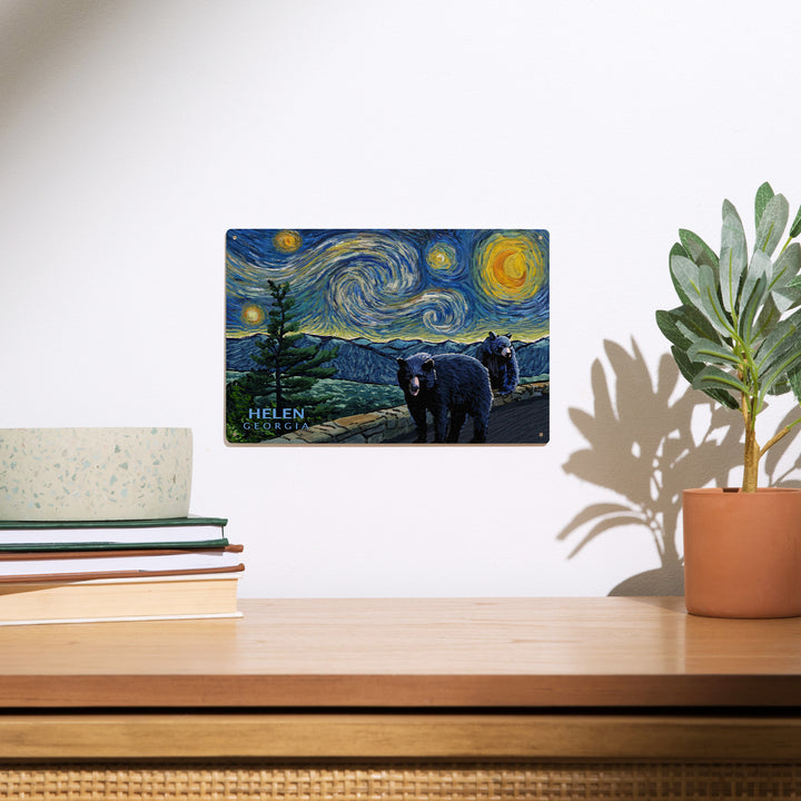 Helen, Georgia, Starry Night, Black Bears, Wood Signs and Postcards Wood Lantern Press