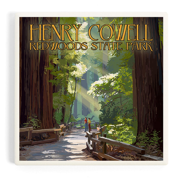 Henry Cowell Redwoods State Park, California, Pathway in Trees, Coasters Coasters Lantern Press Coaster