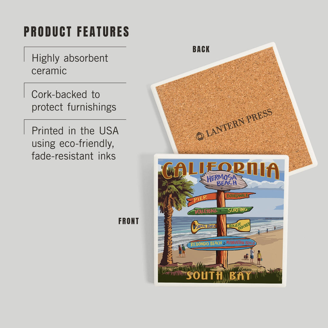 Hermosa Beach, California, Destinations Sign, Coasters Coasters Lantern Press