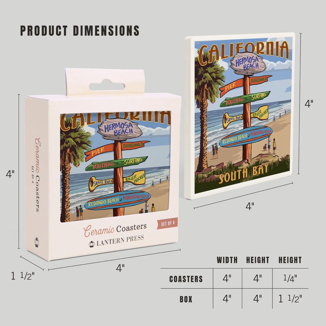 Hermosa Beach, California, Destinations Sign, Coasters Coasters Lantern Press