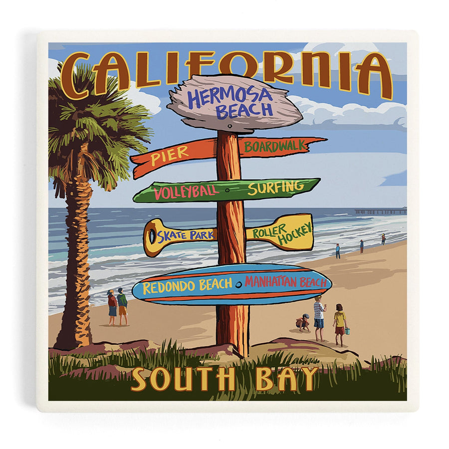 Hermosa Beach, California, Destinations Sign, Coasters Coasters Lantern Press