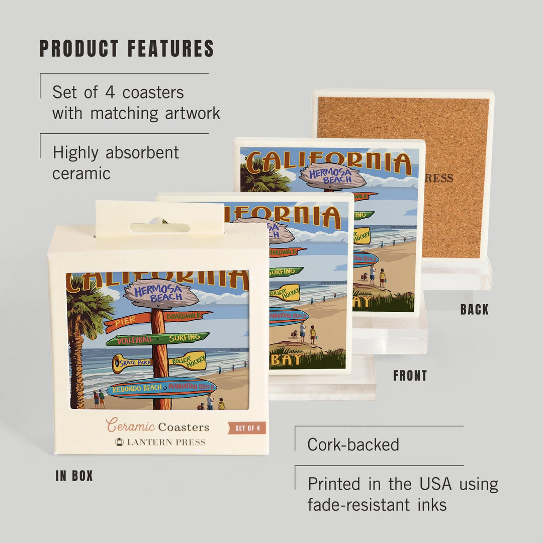 Hermosa Beach, California, Destinations Sign, Coasters Coasters Lantern Press