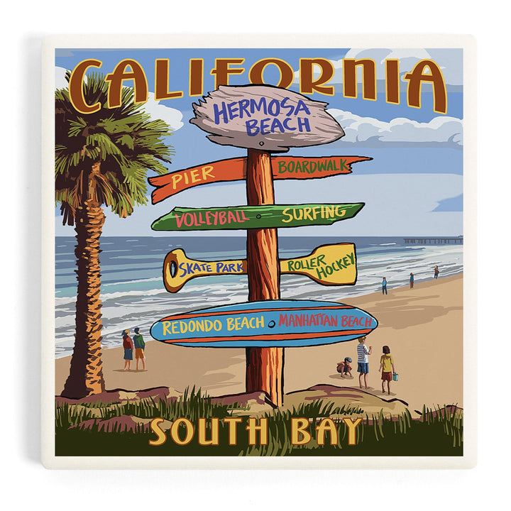 Hermosa Beach, California, Destinations Sign, Coasters Coasters Lantern Press Coaster