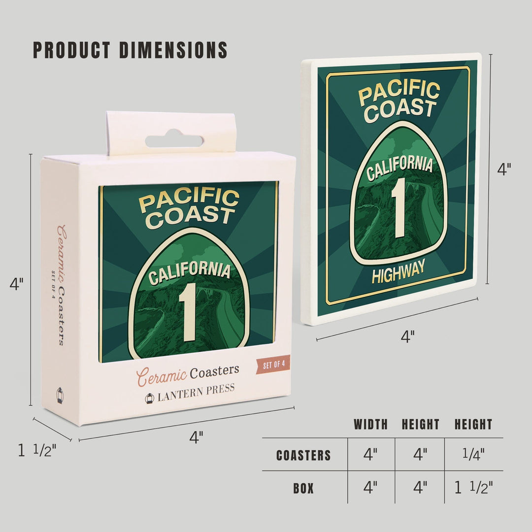 Highway 1, California, Pacific Coast Highway Sign, Coasters Coasters Lantern Press
