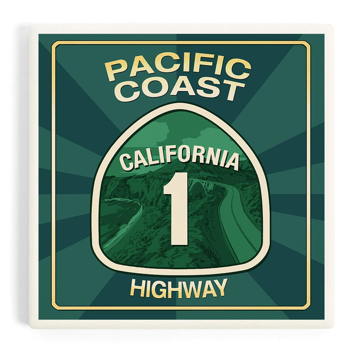 Highway 1, California, Pacific Coast Highway Sign, Coasters Coasters Lantern Press