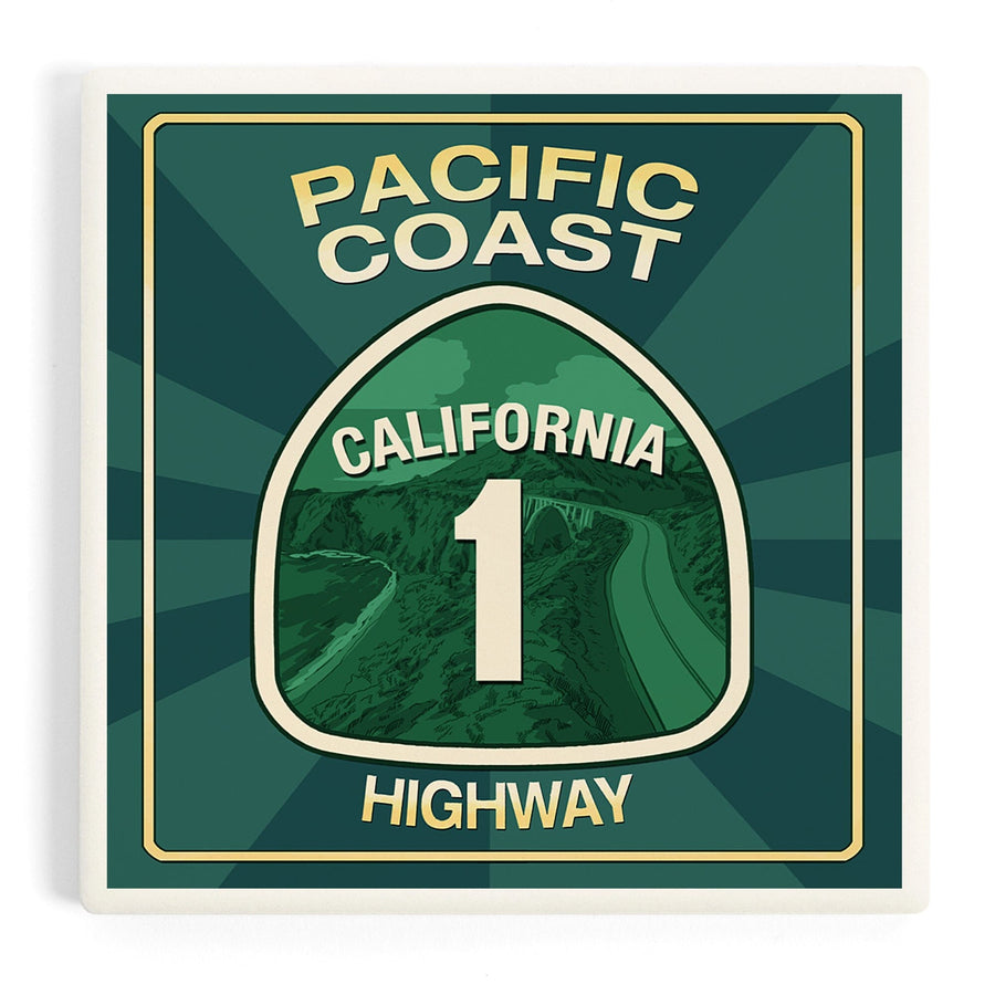 Highway 1, California, Pacific Coast Highway Sign, Coasters Coasters Lantern Press