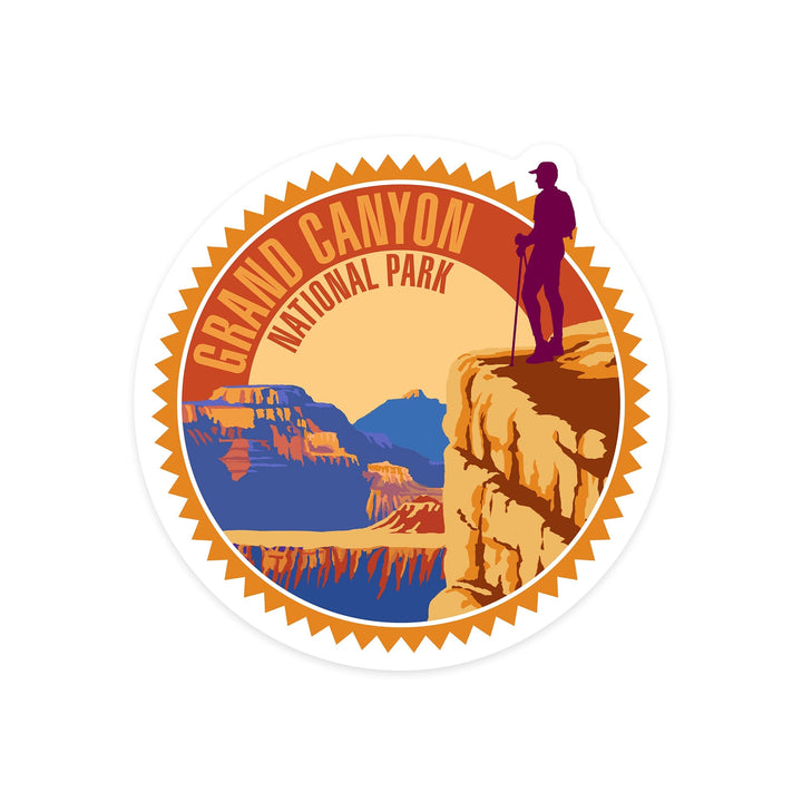 Hiker in Grand Canyon National Park, Psychedelic, Contour, Lantern Press Artwork, Vinyl Sticker - Lantern Press