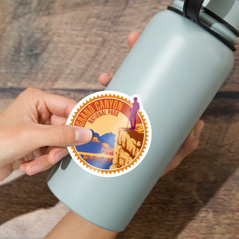 Hiker in Grand Canyon National Park, Psychedelic, Contour, Lantern Press Artwork, Vinyl Sticker - Lantern Press