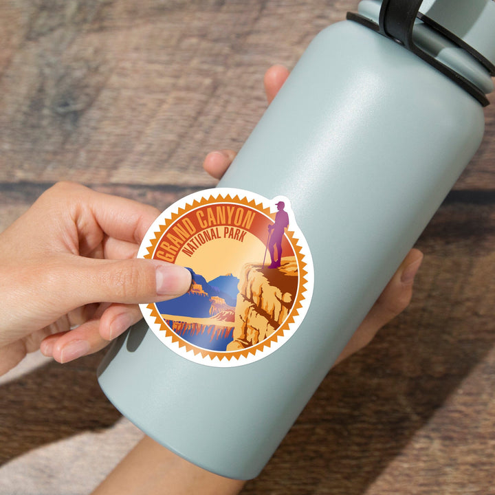 Hiker in Grand Canyon National Park, Psychedelic, Contour, Lantern Press Artwork, Vinyl Sticker - Lantern Press