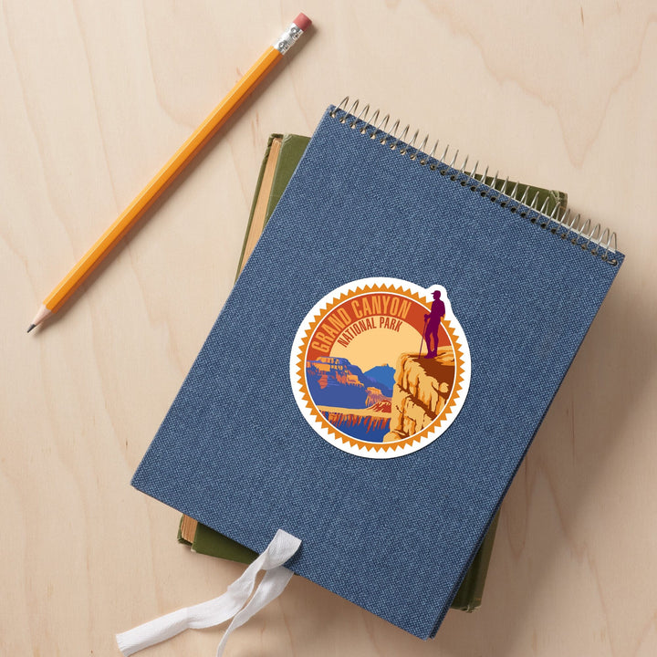 Hiker in Grand Canyon National Park, Psychedelic, Contour, Lantern Press Artwork, Vinyl Sticker - Lantern Press