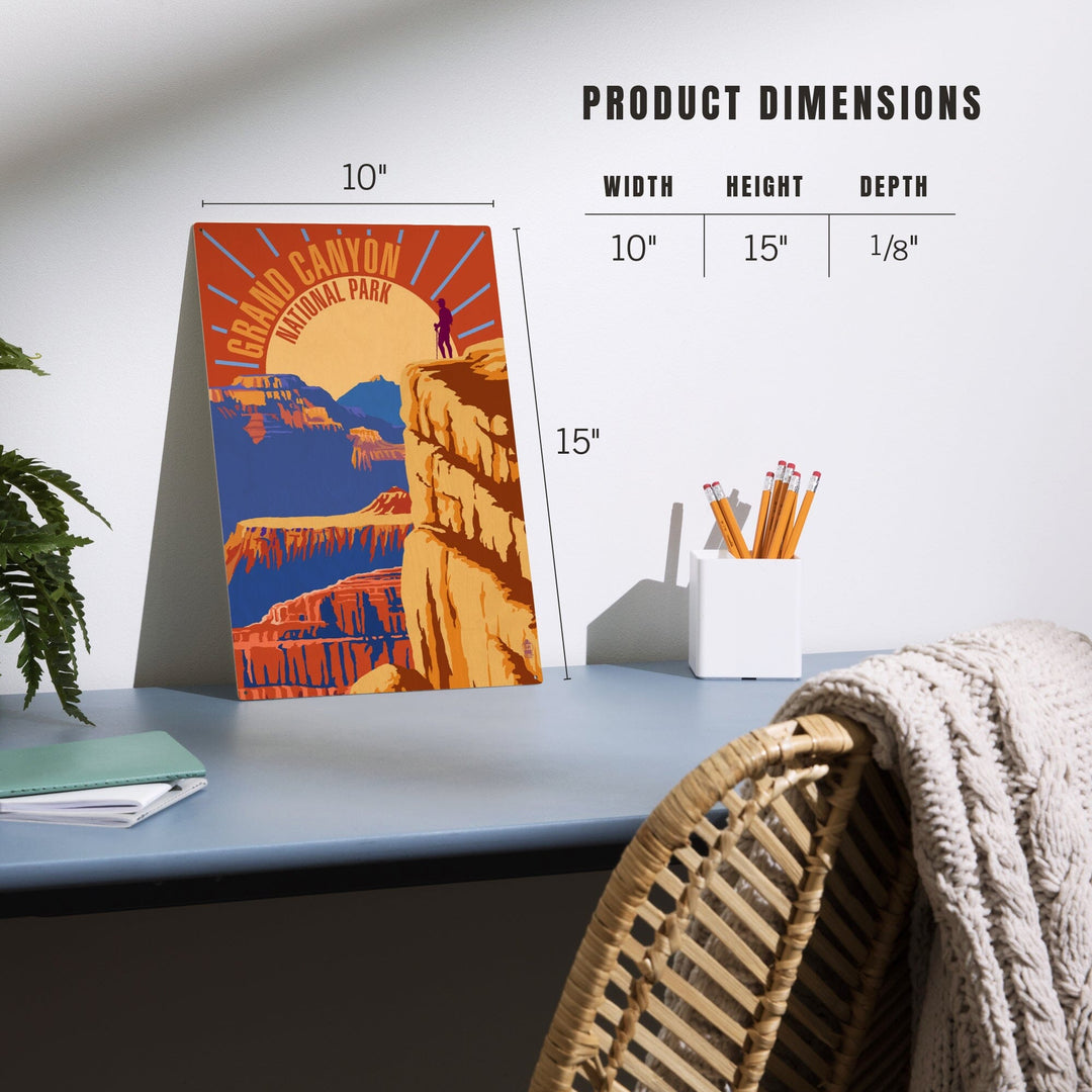 Hiker in Grand Canyon National Park, Psychedelic, Lantern Press Artwork, Wood Signs and Postcards - Lantern Press