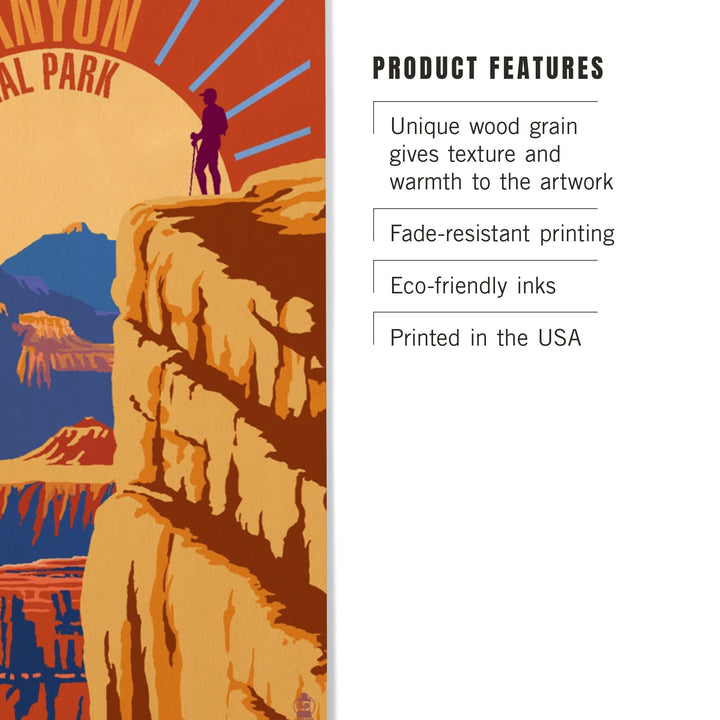 Hiker in Grand Canyon National Park, Psychedelic, Lantern Press Artwork, Wood Signs and Postcards - Lantern Press