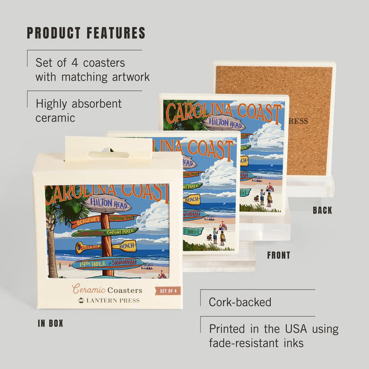 Hilton Head, South Carolina, Destinations Sign, Coasters Coasters Lantern Press