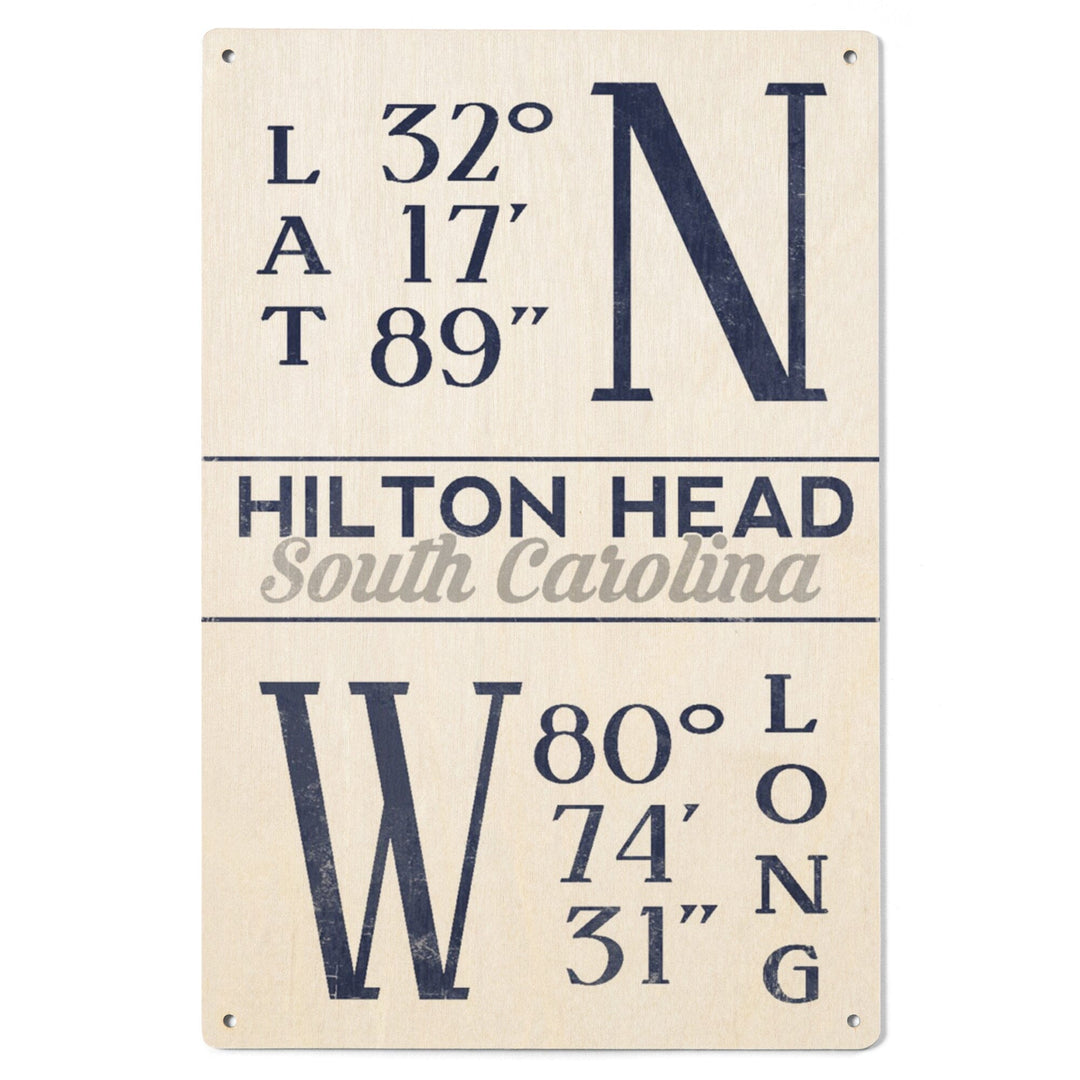 Hilton Head, South Carolina, Latitude & Longitude (Blue), Lantern Press Artwork, Wood Signs and Postcards - Lantern Press