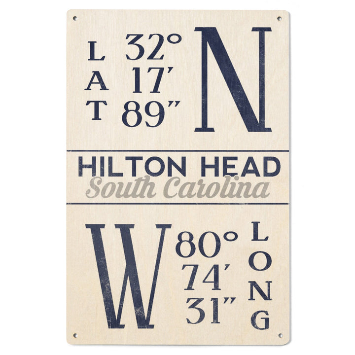 Hilton Head, South Carolina, Latitude & Longitude (Blue), Lantern Press Artwork, Wood Signs and Postcards - Lantern Press