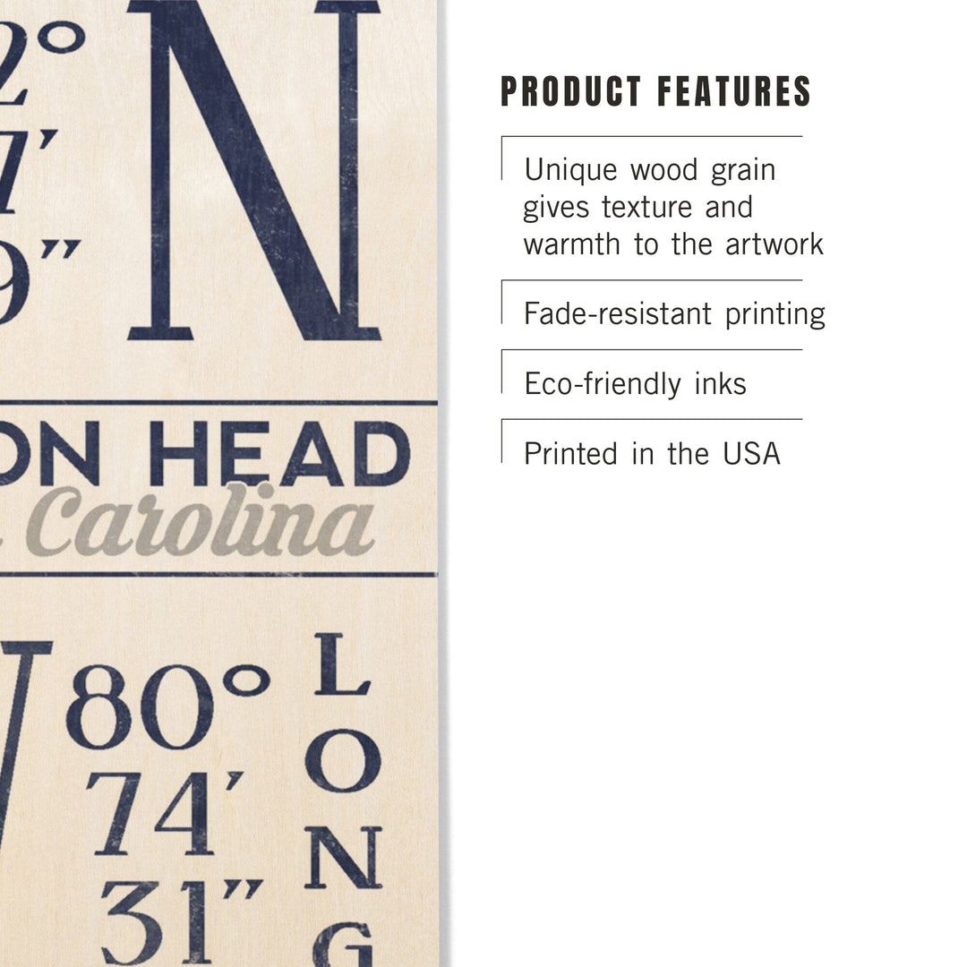 Hilton Head, South Carolina, Latitude & Longitude (Blue), Lantern Press Artwork, Wood Signs and Postcards - Lantern Press