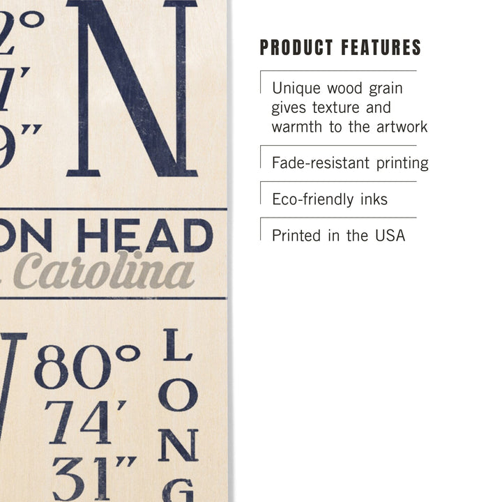 Hilton Head, South Carolina, Latitude & Longitude (Blue), Lantern Press Artwork, Wood Signs and Postcards - Lantern Press