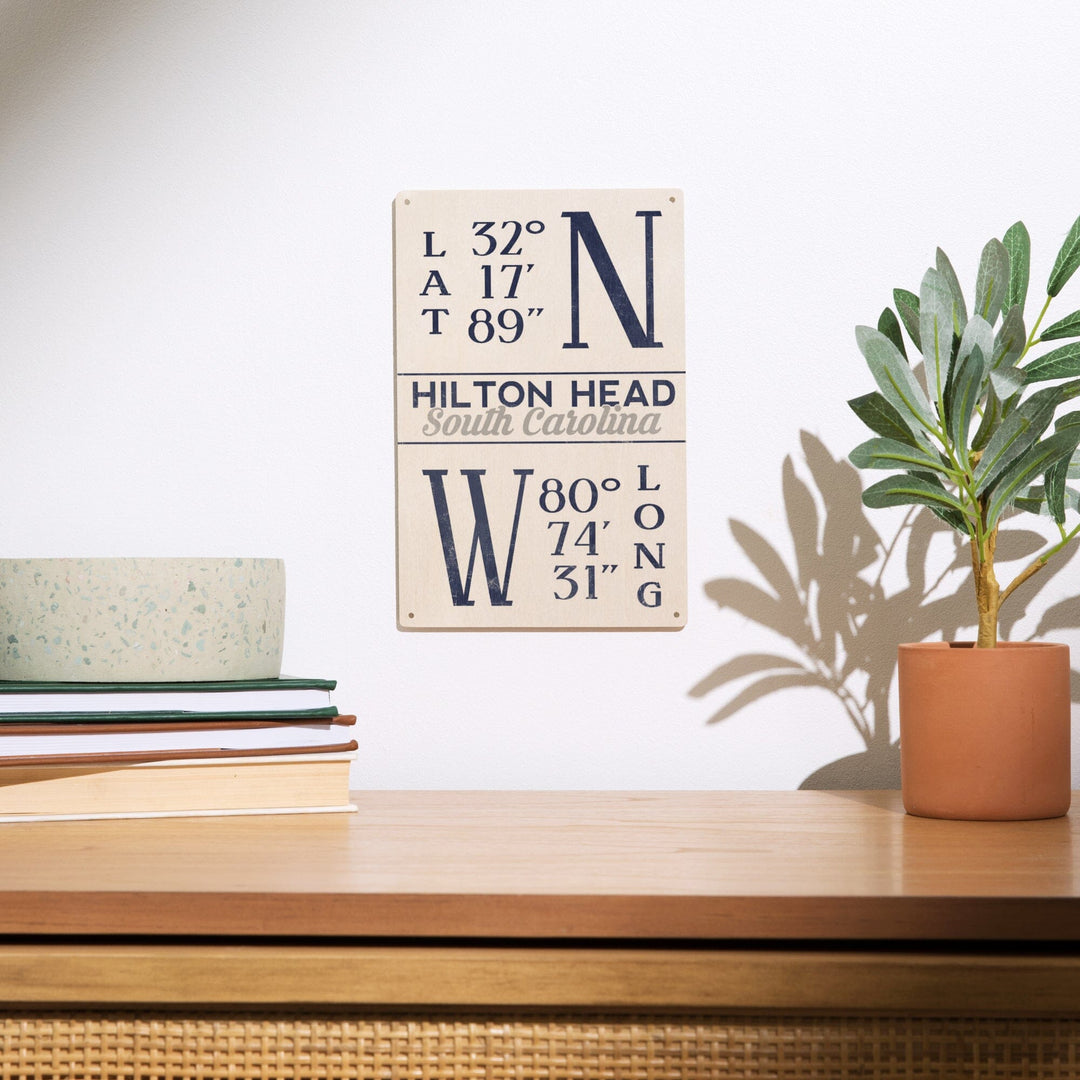 Hilton Head, South Carolina, Latitude & Longitude (Blue), Lantern Press Artwork, Wood Signs and Postcards - Lantern Press