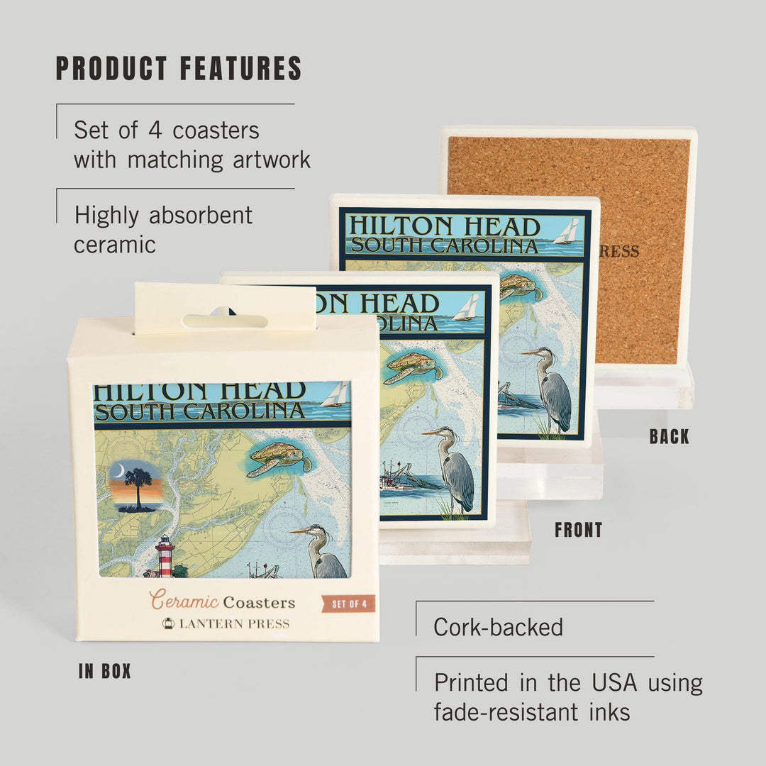 Hilton Head, South Carolina, Nautical Chart, Coasters Coasters Lantern Press