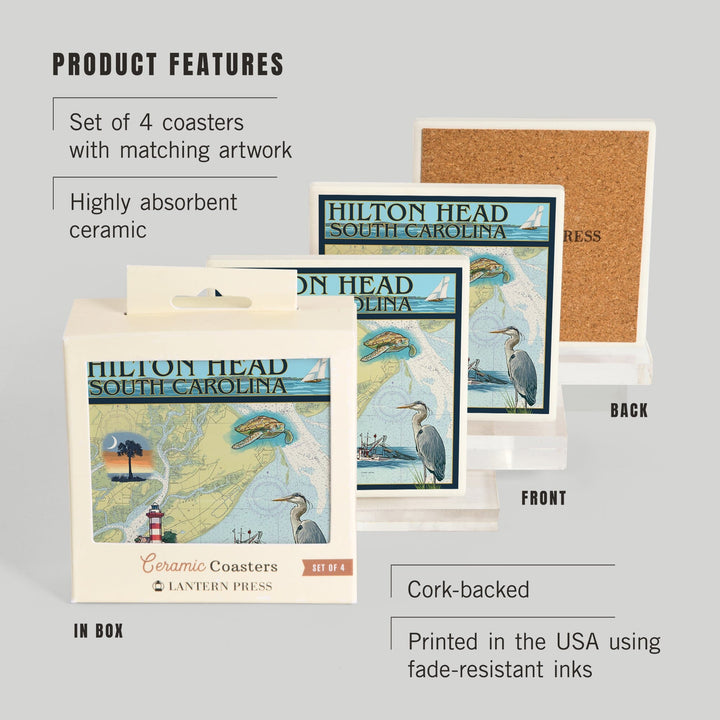 Hilton Head, South Carolina, Nautical Chart, Coasters Coasters Lantern Press