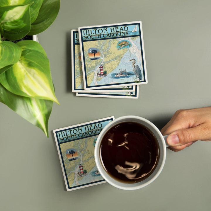 Hilton Head, South Carolina, Nautical Chart, Coasters Coasters Lantern Press