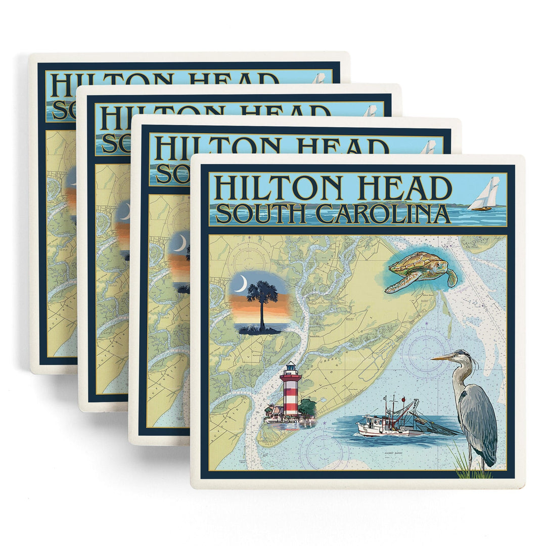 Hilton Head, South Carolina, Nautical Chart, Coasters Coasters Lantern Press