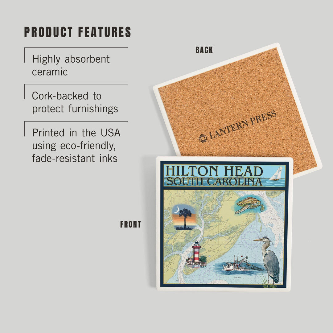 Hilton Head, South Carolina, Nautical Chart, Coasters Coasters Lantern Press