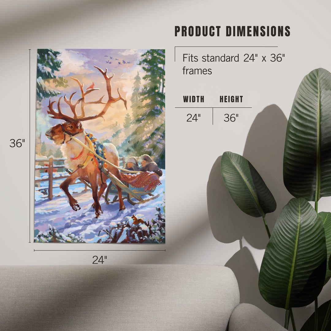 Holiday Tradition, Reindeer Sleigh Ride Through Mountain Snow, Art & Giclee Prints Art Lantern Press