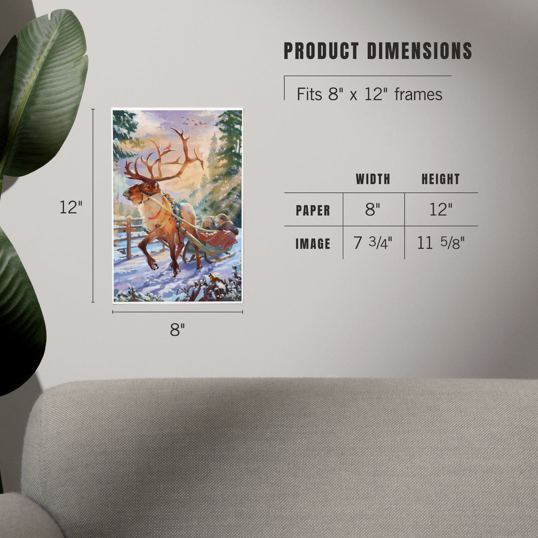 Holiday Tradition, Reindeer Sleigh Ride Through Mountain Snow, Art & Giclee Prints Art Lantern Press