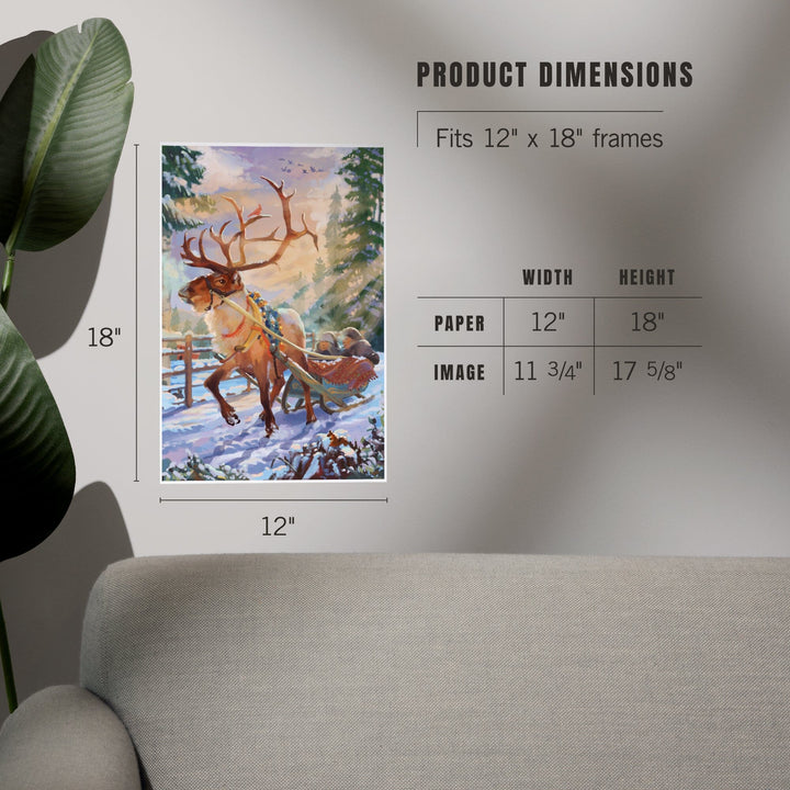 Holiday Tradition, Reindeer Sleigh Ride Through Mountain Snow, Art & Giclee Prints Art Lantern Press